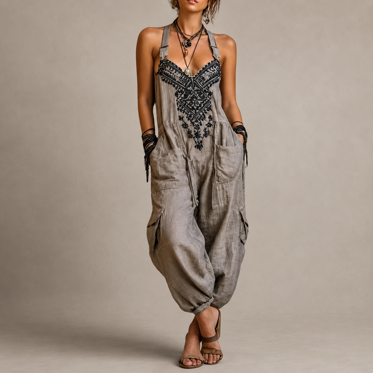 Erminilde | Vyšívaná boho kombinéza