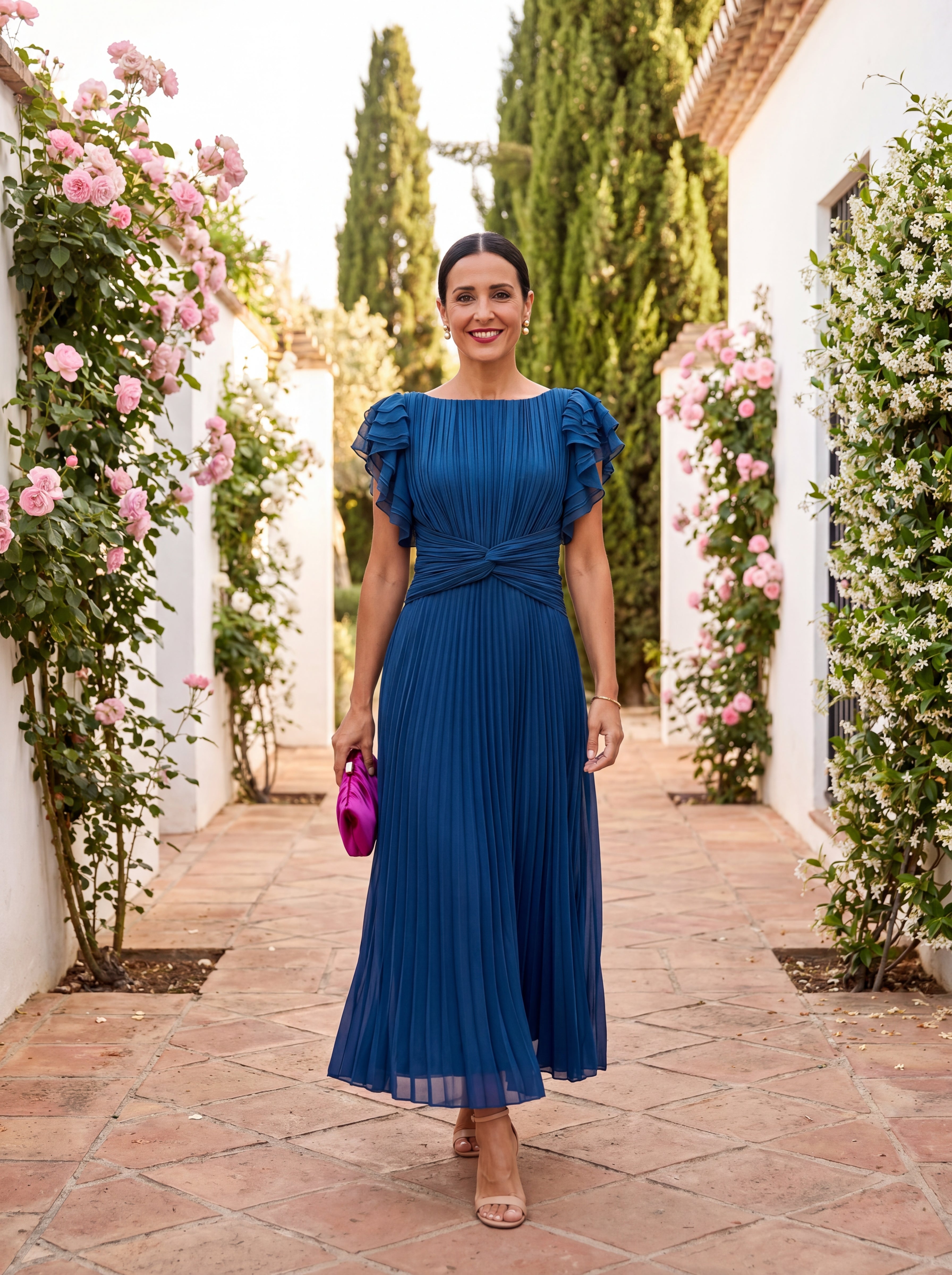 Seraphina | Elegantní maxi šaty s plisovaným vázaným pasem