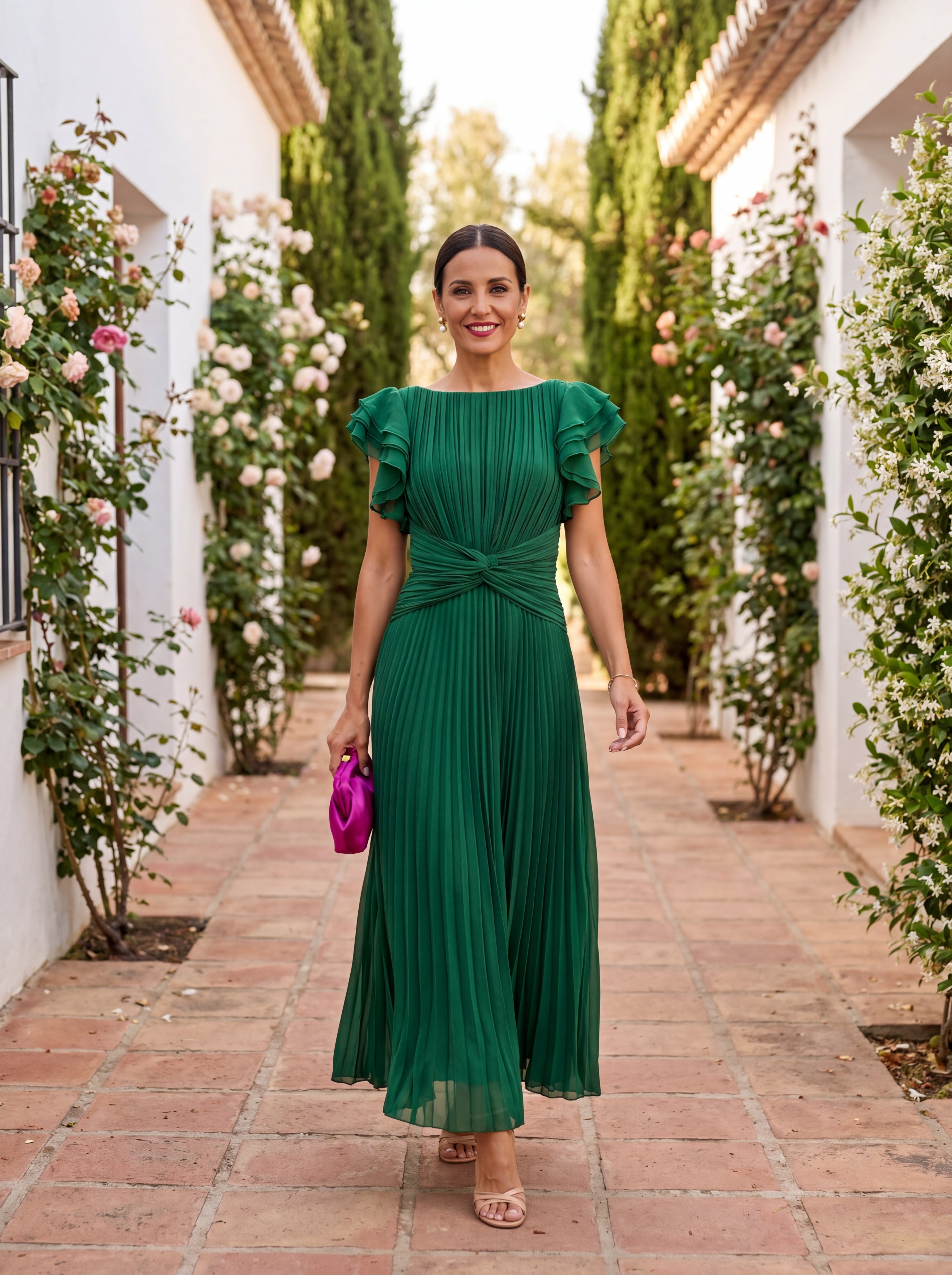 Seraphina | Elegantní maxi šaty s plisovaným vázaným pasem
